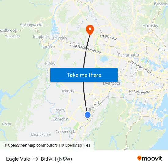 Eagle Vale to Bidwill (NSW) map