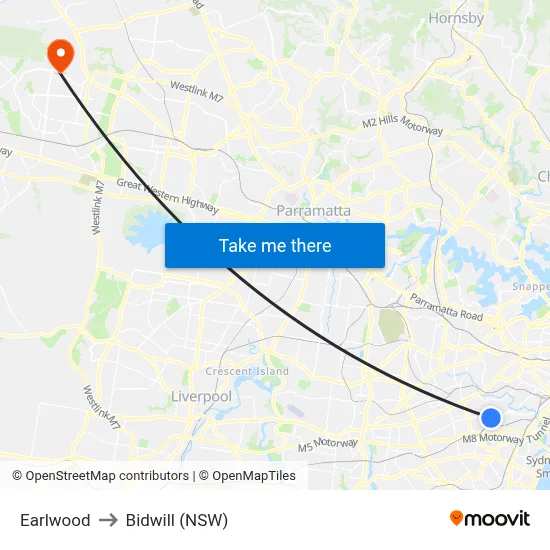 Earlwood to Bidwill (NSW) map
