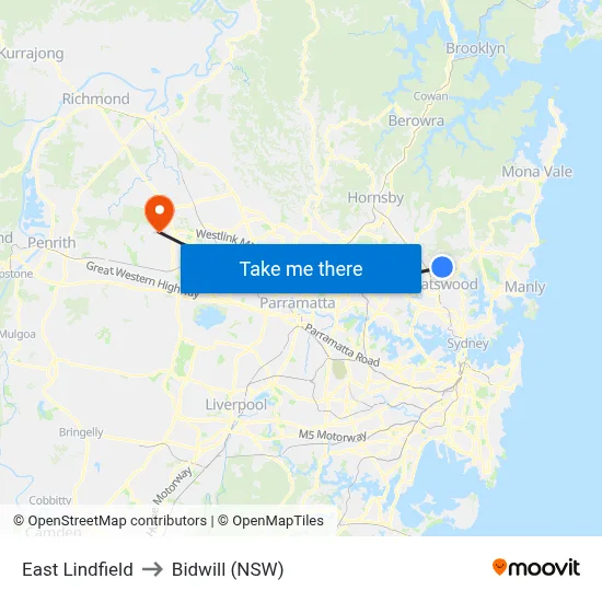 East Lindfield to Bidwill (NSW) map