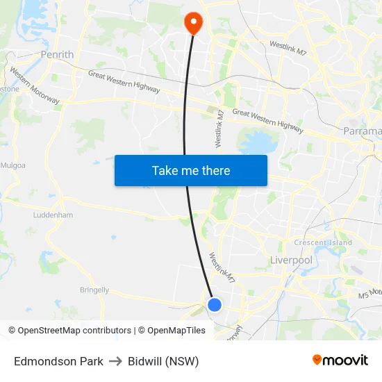 Edmondson Park to Bidwill (NSW) map