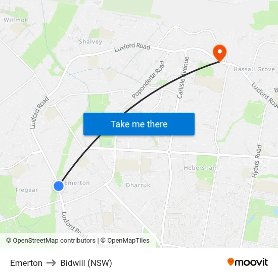 Emerton to Bidwill (NSW) map