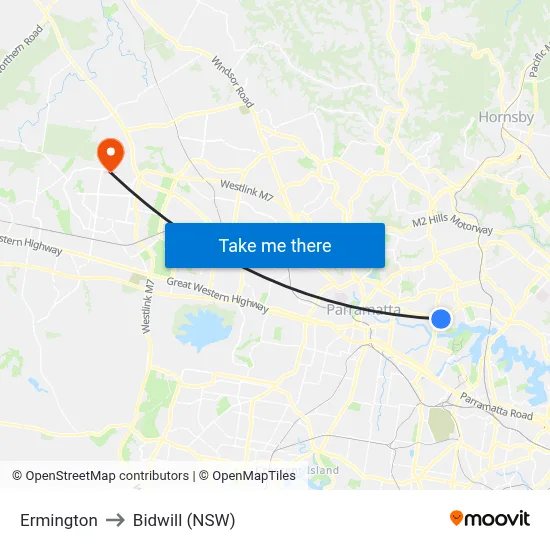 Ermington to Bidwill (NSW) map