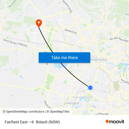 Fairfield East to Bidwill (NSW) map