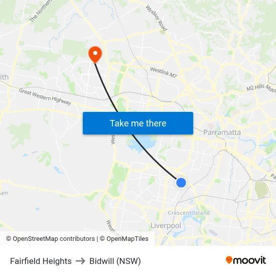 Fairfield Heights to Bidwill (NSW) map