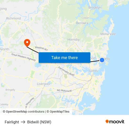 Fairlight to Bidwill (NSW) map