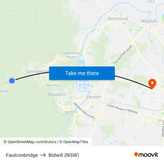 Faulconbridge to Bidwill (NSW) map