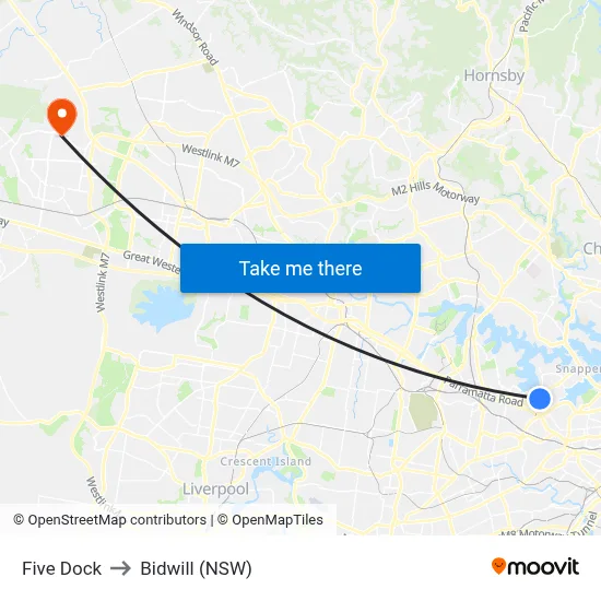 Five Dock to Bidwill (NSW) map