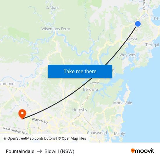 Fountaindale to Bidwill (NSW) map