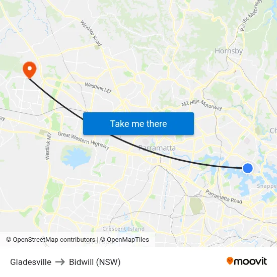 Gladesville to Bidwill (NSW) map