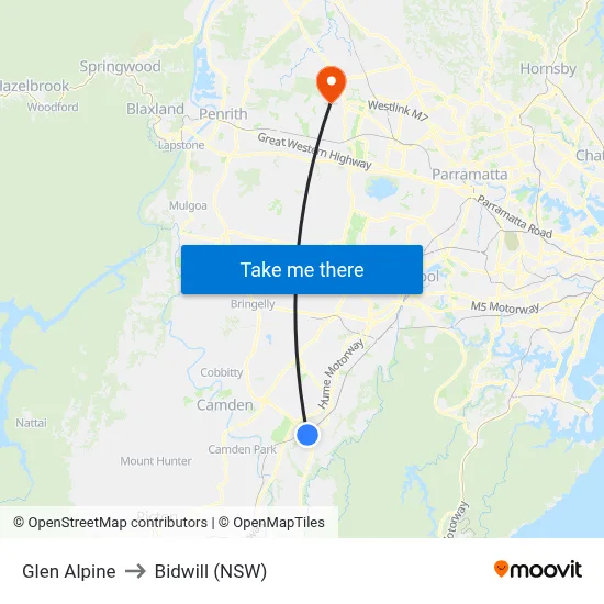 Glen Alpine to Bidwill (NSW) map