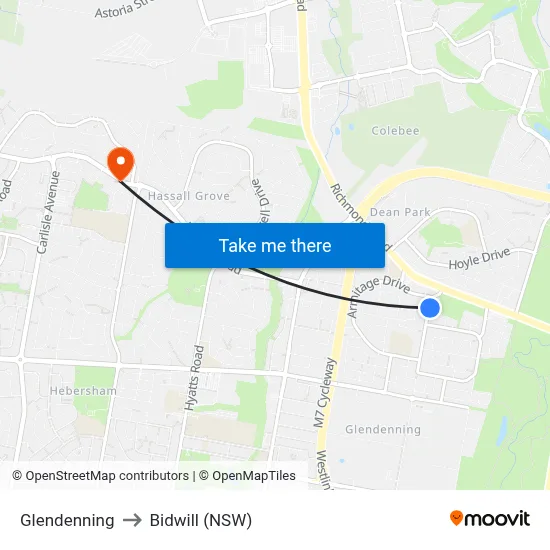Glendenning to Bidwill (NSW) map