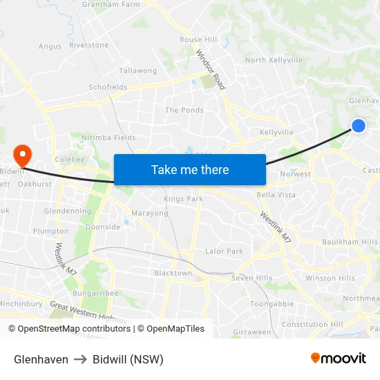 Glenhaven to Bidwill (NSW) map