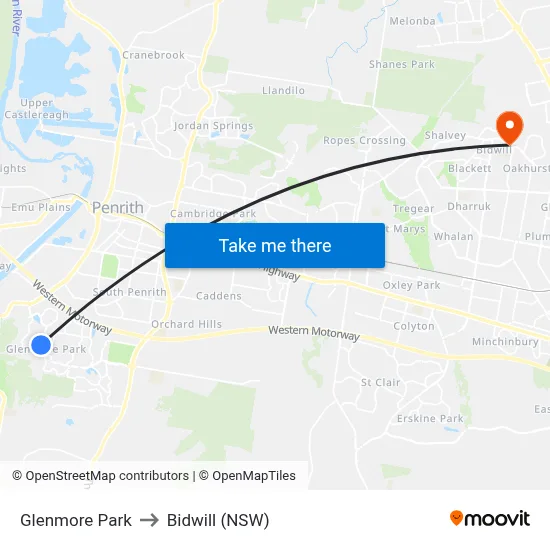 Glenmore Park to Bidwill (NSW) map