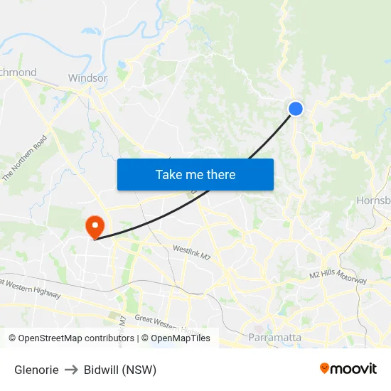 Glenorie to Bidwill (NSW) map