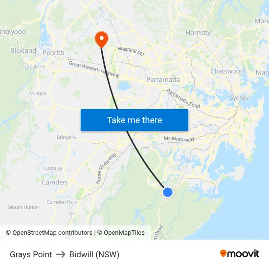 Grays Point to Bidwill (NSW) map