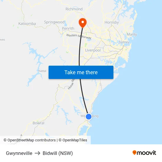 Gwynneville to Bidwill (NSW) map