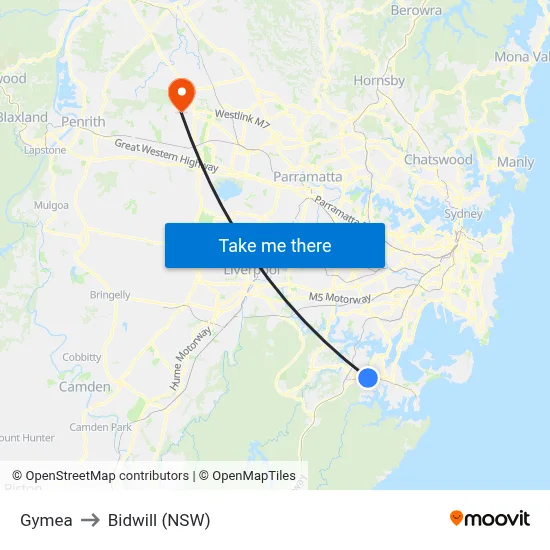 Gymea to Bidwill (NSW) map
