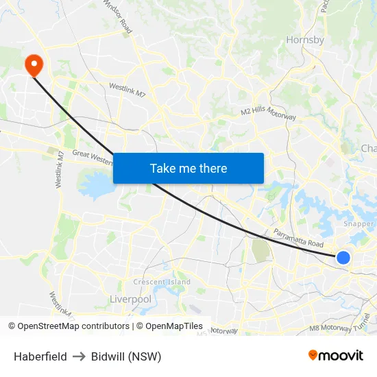 Haberfield to Bidwill (NSW) map