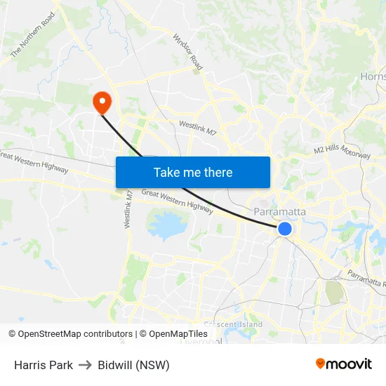Harris Park to Bidwill (NSW) map