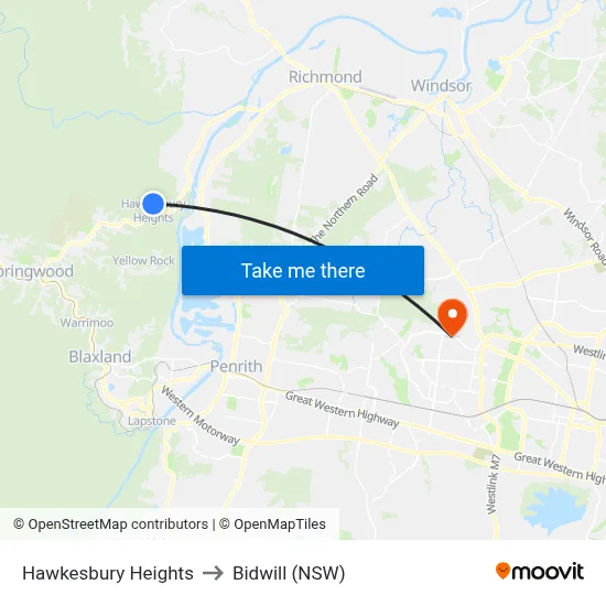 Hawkesbury Heights to Bidwill (NSW) map