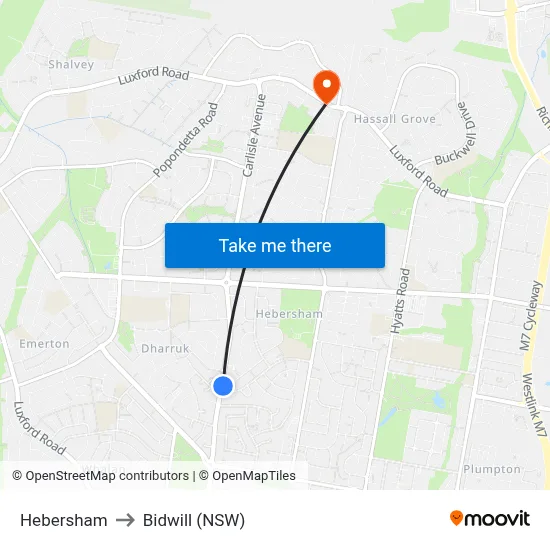 Hebersham to Bidwill (NSW) map