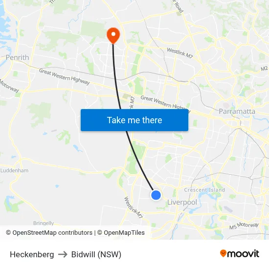 Heckenberg to Bidwill (NSW) map