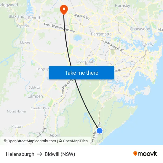Helensburgh to Bidwill (NSW) map