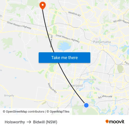 Holsworthy to Bidwill (NSW) map