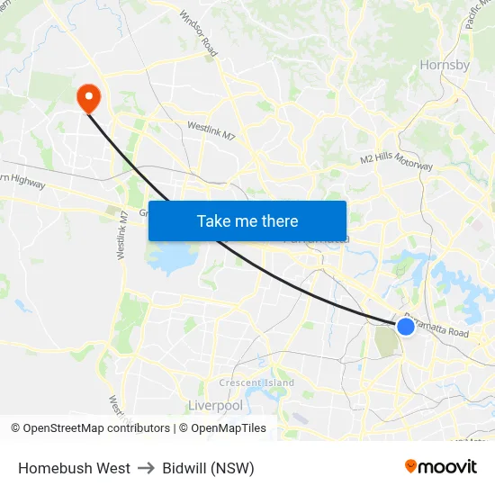 Homebush West to Bidwill (NSW) map