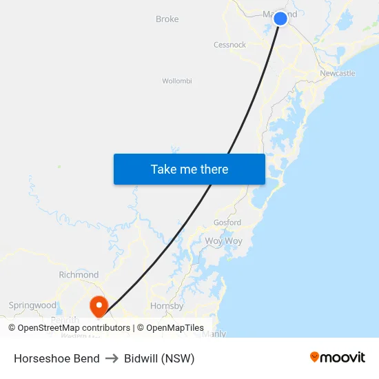 Horseshoe Bend to Bidwill (NSW) map