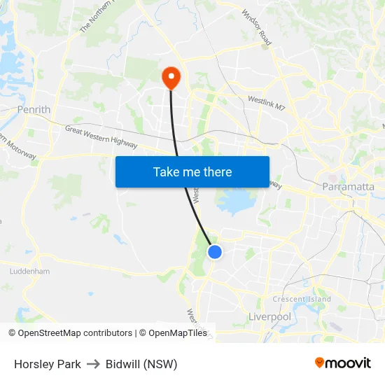 Horsley Park to Bidwill (NSW) map