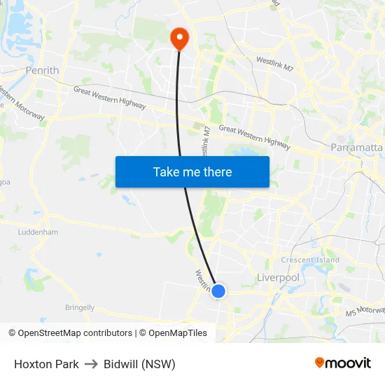 Hoxton Park to Bidwill (NSW) map