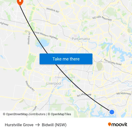 Hurstville Grove to Bidwill (NSW) map
