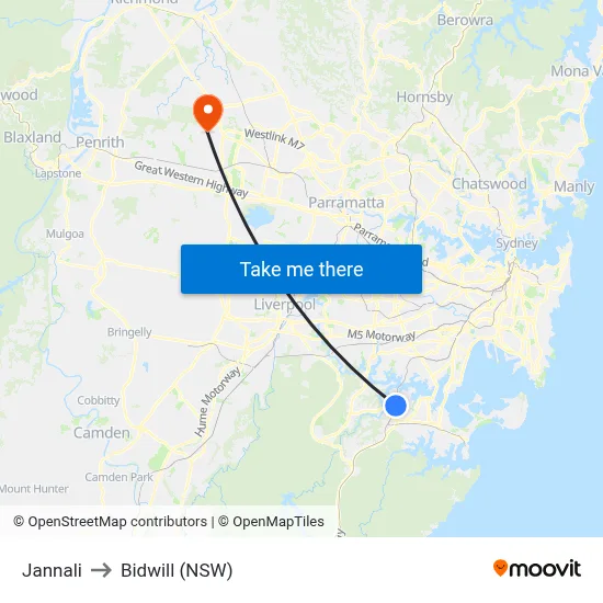Jannali to Bidwill (NSW) map