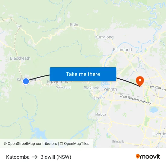 Katoomba to Bidwill (NSW) map