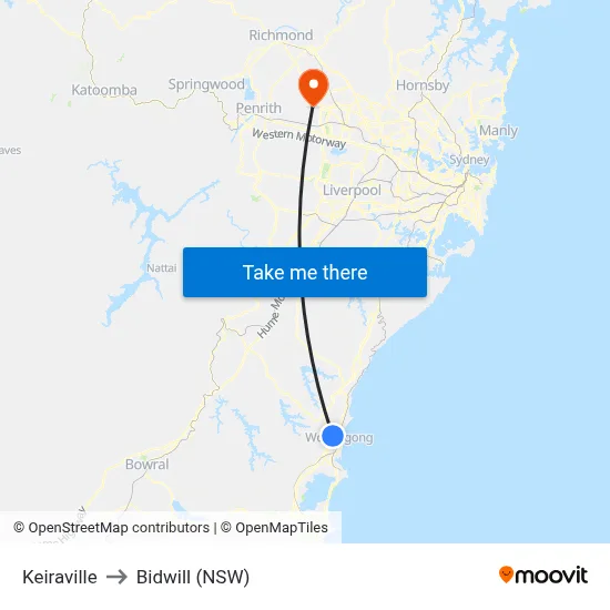 Keiraville to Bidwill (NSW) map