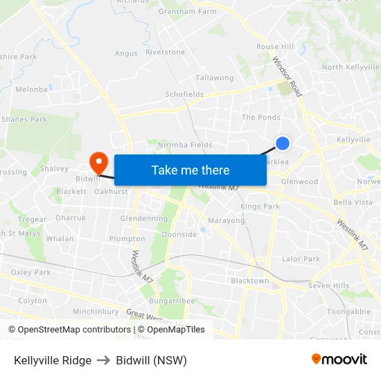 Kellyville Ridge to Bidwill (NSW) map
