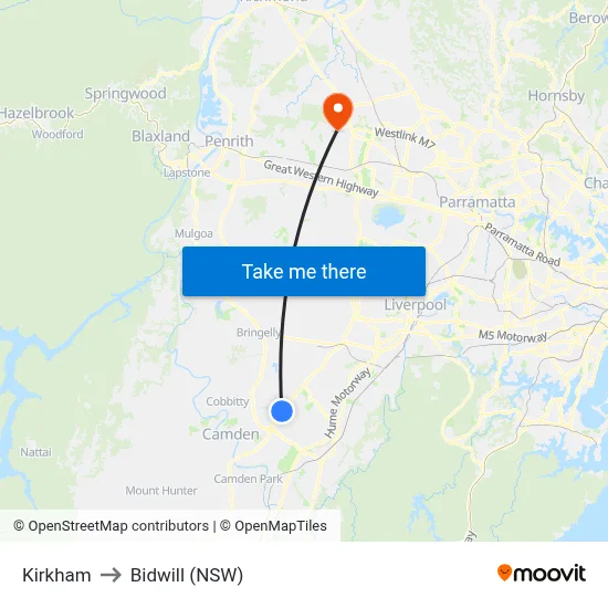 Kirkham to Bidwill (NSW) map