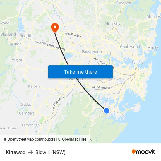 Kirrawee to Bidwill (NSW) map