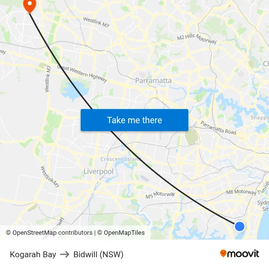 Kogarah Bay to Bidwill (NSW) map