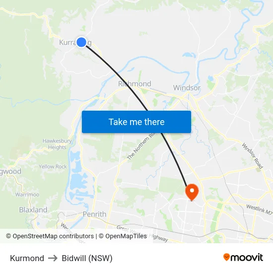 Kurmond to Bidwill (NSW) map
