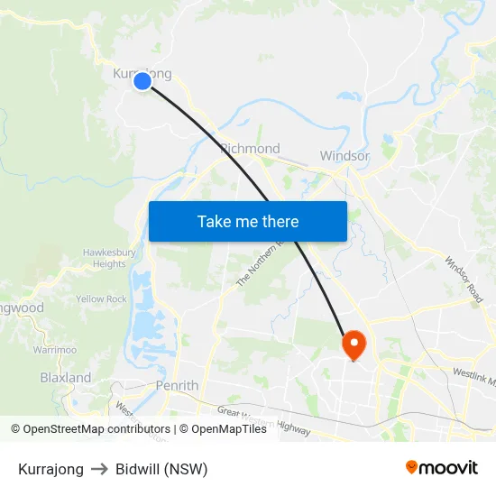 Kurrajong to Bidwill (NSW) map