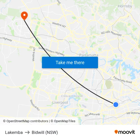 Lakemba to Bidwill (NSW) map