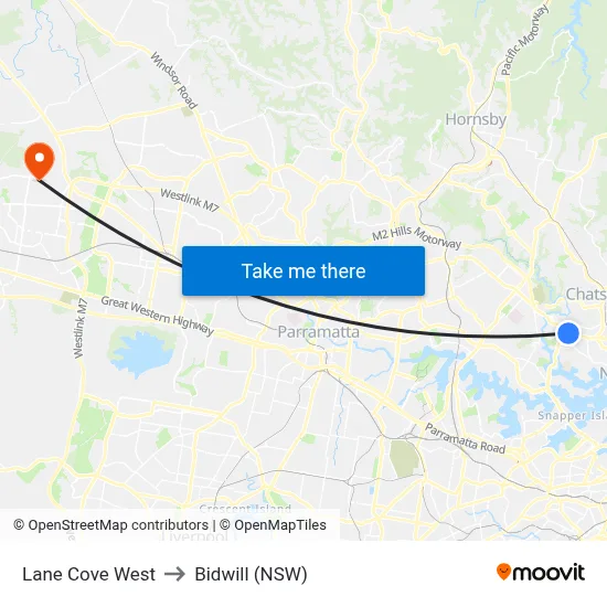 Lane Cove West to Bidwill (NSW) map