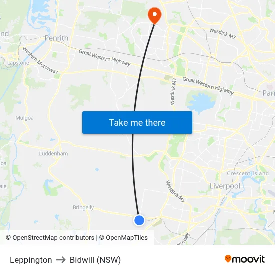 Leppington to Bidwill (NSW) map