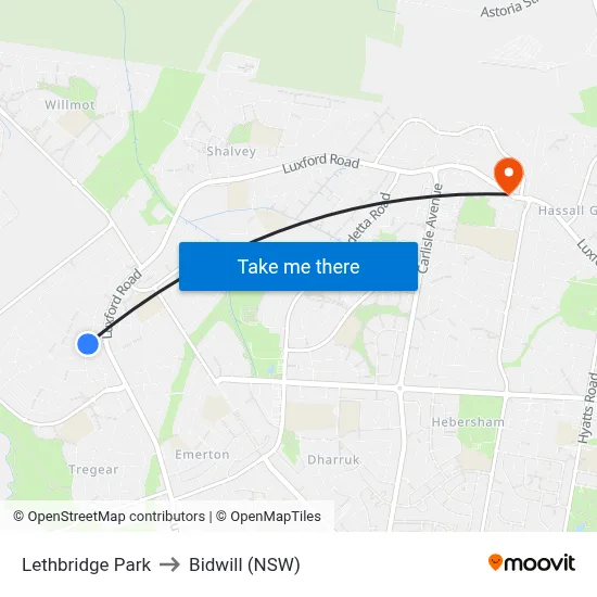 Lethbridge Park to Bidwill (NSW) map