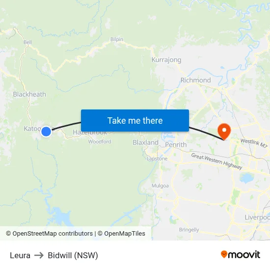 Leura to Bidwill (NSW) map