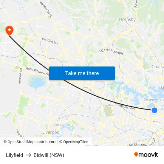Lilyfield to Bidwill (NSW) map