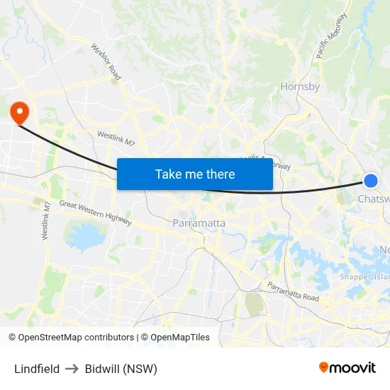 Lindfield to Bidwill (NSW) map