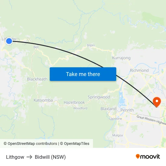 Lithgow to Bidwill (NSW) map